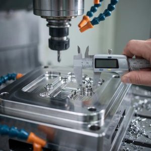 Injection molding tolerances measurement using CMM machine and caliper for plastic parts quality control in precision manufacturing process