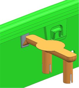 Injection mold gate design showing plastic flow from runner to cavity