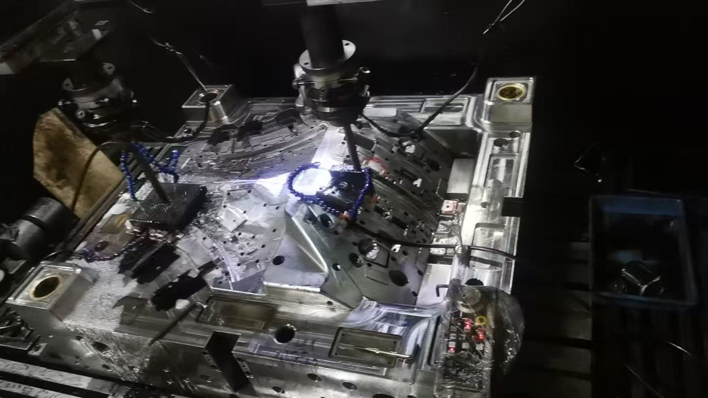 EDM machining process for injection mold core and cavity components with complex features and tight dimensional requirements.