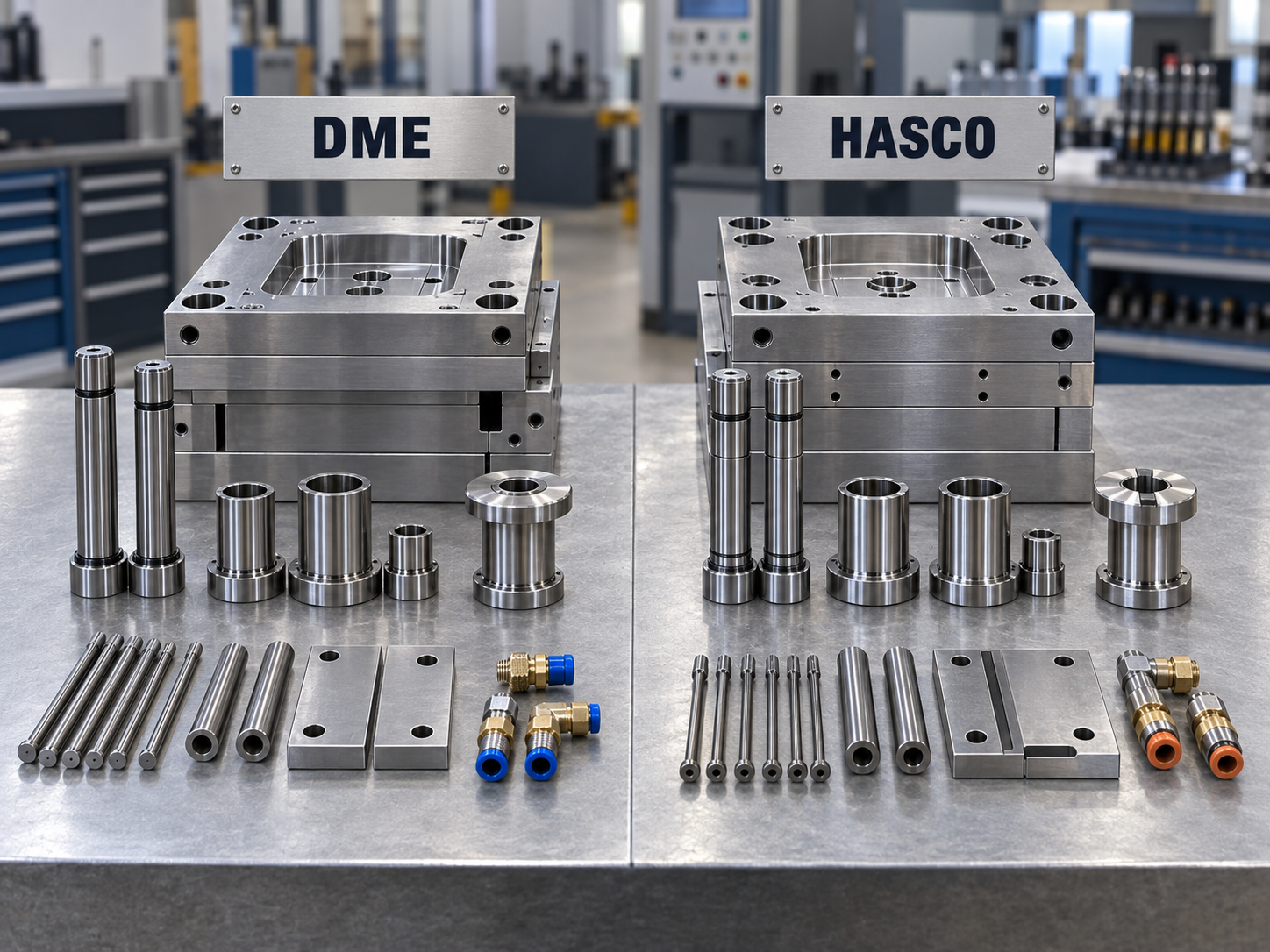 DME vs HASCO mold standards showing different injection mold components