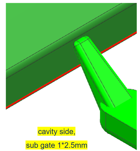 Injection mold DFM analysis showing gate location and filling flow simulation before mold manufacturing