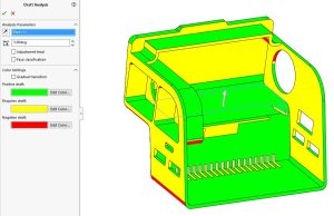 CAD draft angle analysis showing injection mold design evaluation for plastic parts