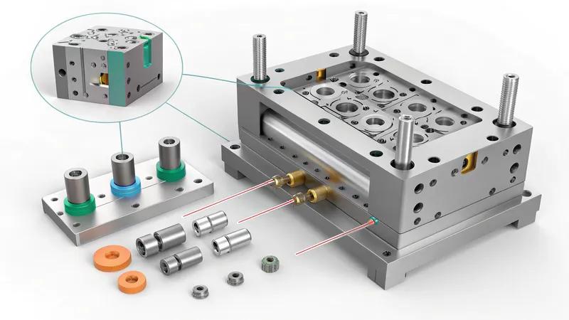 Injection mold guide pin and bushing assembly used in precision tooling systems