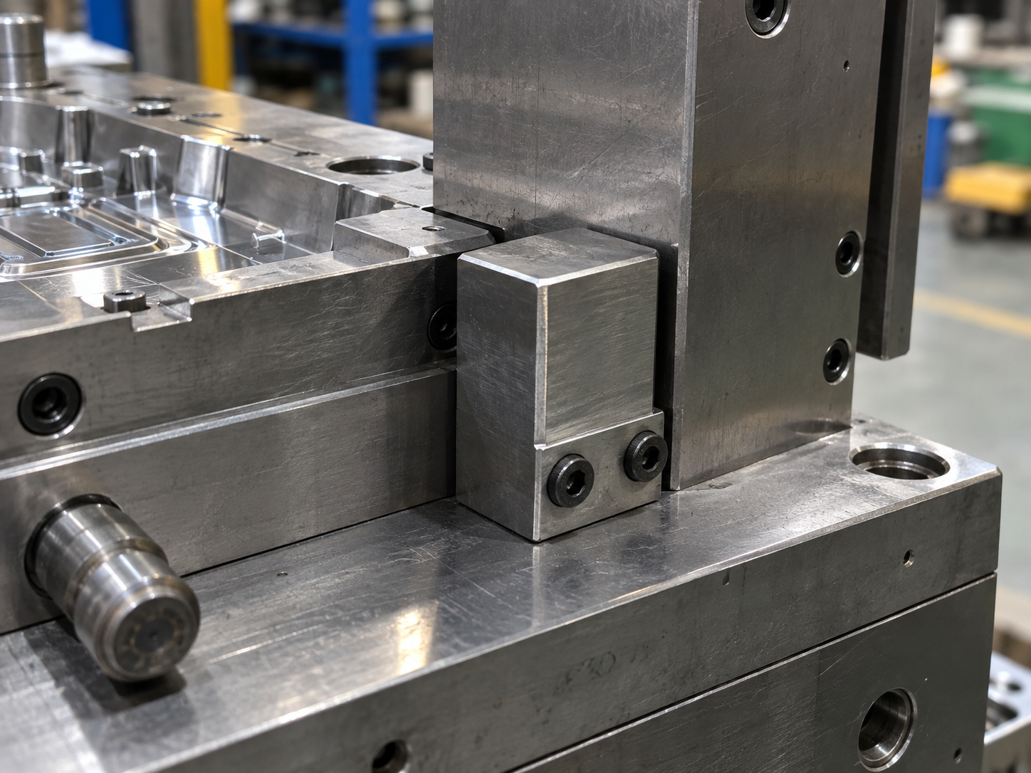 Injection mold limit block used to control mold movement and prevent mechanical damage