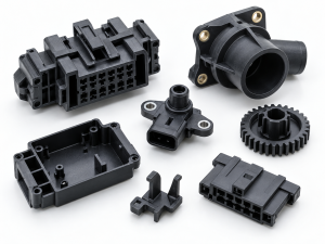 PBT injection molding parts with glass-filled engineering plastic components