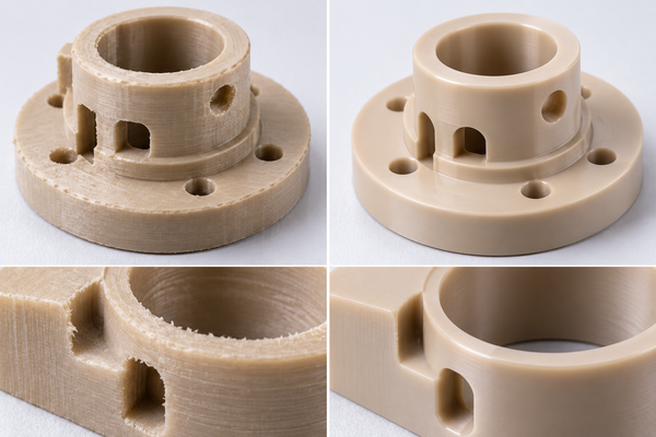 PEEK plastic machining surface finish comparison before and after CNC finishing