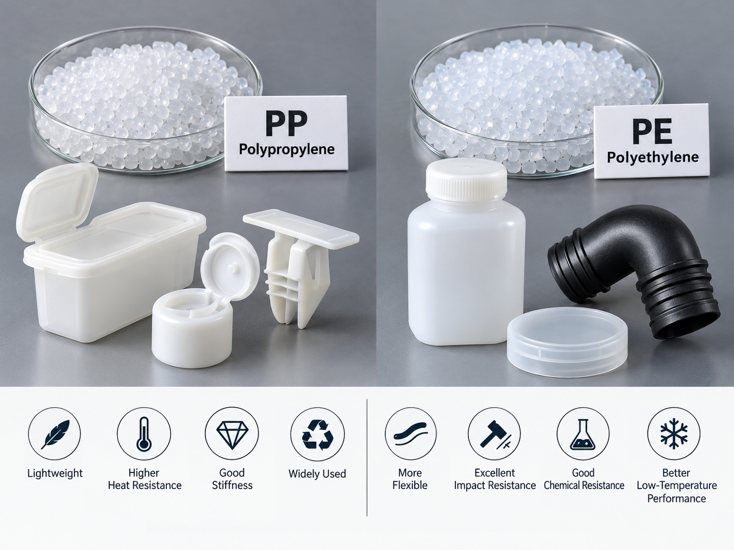 Polypropylene vs polyethylene for injection molding