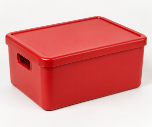 Red PC/ABS injection molded storage box for household use