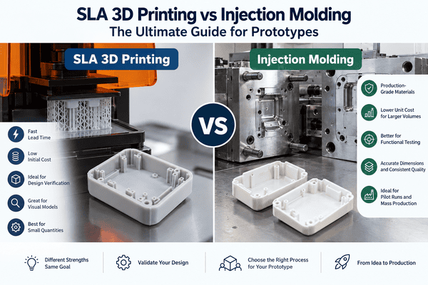 SLA 3D printing vs injection molding for prototype plastic parts