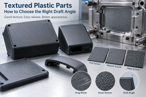 Textured plastic parts with different mold textures and draft angles
