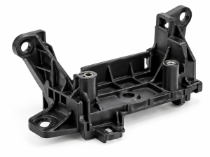 Automotive plastic brackets with reinforcing ribs, mounting holes and screw bosses for improved strength