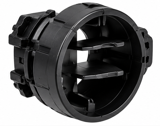 Automotive plastic air vent with internal clips and complex undercut features