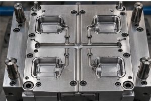 Injection mold runner pressure drop analysis showing melt pressure distribution