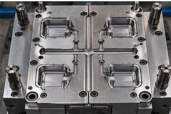 Injection mold runner pressure drop analysis showing melt pressure distribution