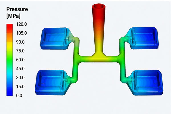 Balanced multi-cavity runner design to reduce injection mold runner pressure drop