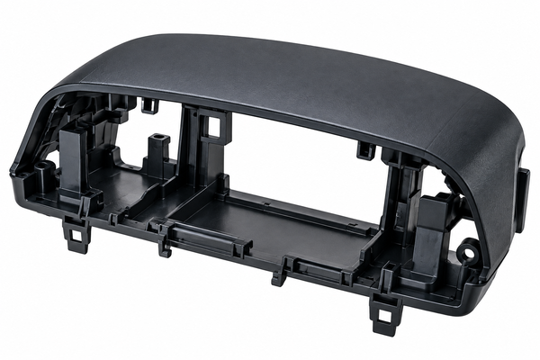 Plastic parts assembly components with injection molded housings, clips and frames